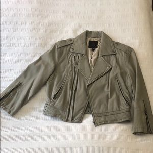 Joie grey cropped leather moto jacket